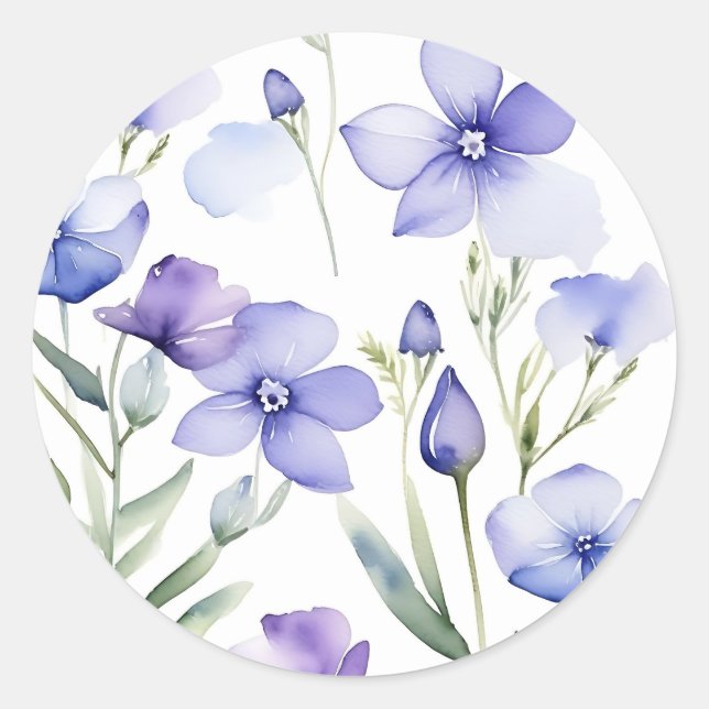 Pegatina Redonda Dreamy Periwinkle Wildflowers (Anverso)