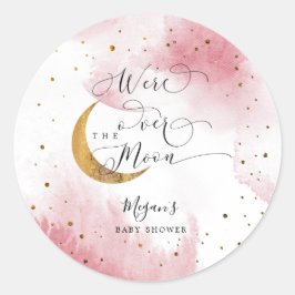 Pegatina Redonda Dreamy Pink Over The Moon Chica Baby Shower
