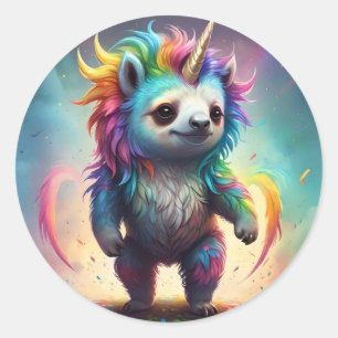 Pegatina Redonda Dreamy Slothicorn: Una fantasía de un bebé arcoiri