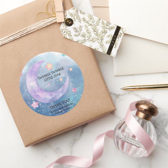 Pegatina Redonda Dreamy Watercolor Twinkle Little Star Baby Shower (Regalar)