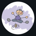 Pegatina Redonda Dreidel Boy<br><div class="desc">Dibujo tipo niño de un niño girando el dreidel.</div>