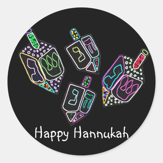 Pegatina Redonda Dreidel, Dreidel, Pegatinas Dreidel (Anverso)