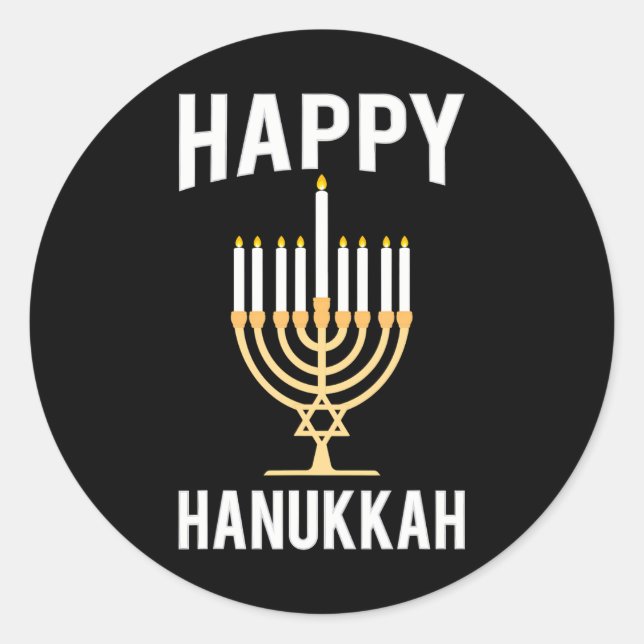 Pegatina Redonda Dreidel Menorah Funny Chanukah Happy Hanukkah (Anverso)