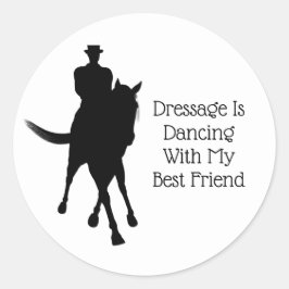 Pegatina Redonda Dressage está bailando con el mejor amigo