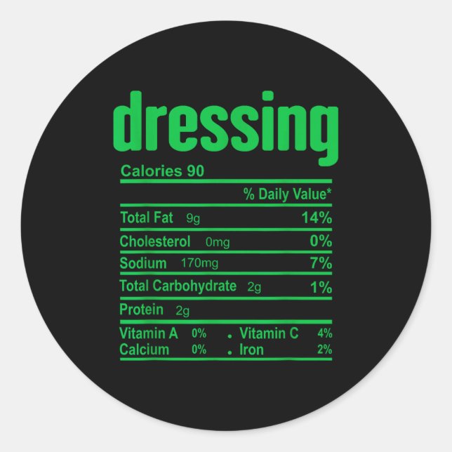 Pegatina Redonda Dressing Nutrition Facts Family Matching Christmas (Anverso)