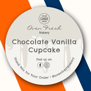 Pegatina Redonda Drin de panadería Gracias Gris De Bienes Horneados