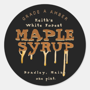 Pegatina Redonda Drin Maple Syrup Camp Font en negro