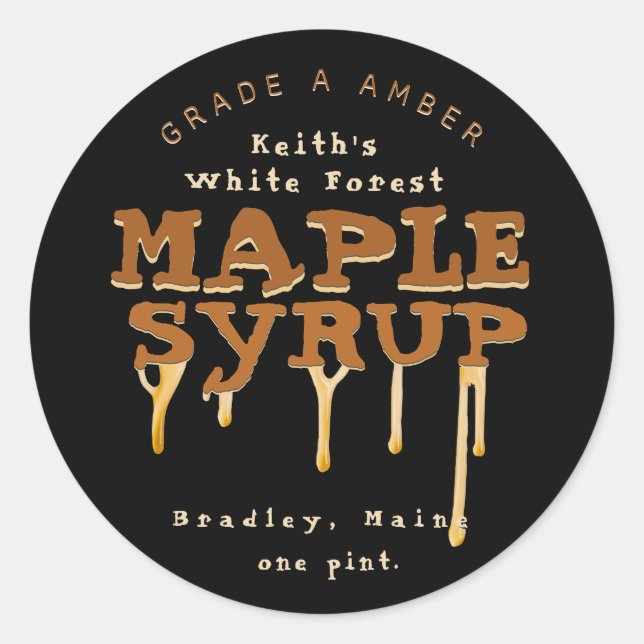 Pegatina Redonda Drin Maple Syrup Camp Font en negro (Anverso)