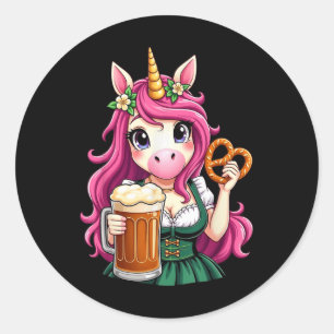 Pegatina Redonda Drindl alemán Unicorn Beer Pretzel Funny Fiesta _1