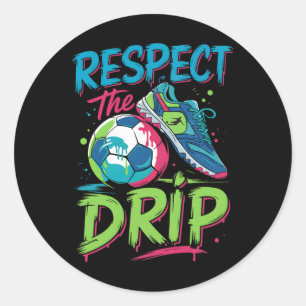 Pegatina Redonda Drip de fútbol Derritiendo helado Respeta al chico