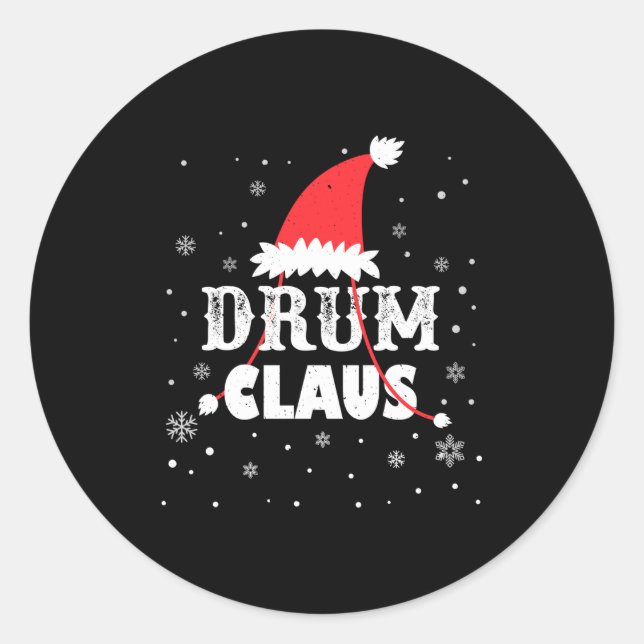 Pegatina Redonda Drum Claus Santa Christmas Drummer Long Sleeve  (Anverso)