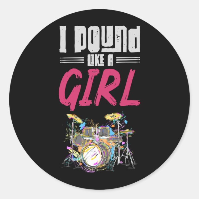 Pegatina Redonda Drummer Chica Drumset Female Drum Music Lover (Anverso)