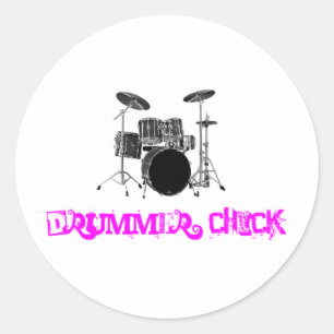 Pegatina Redonda Drummer Chick