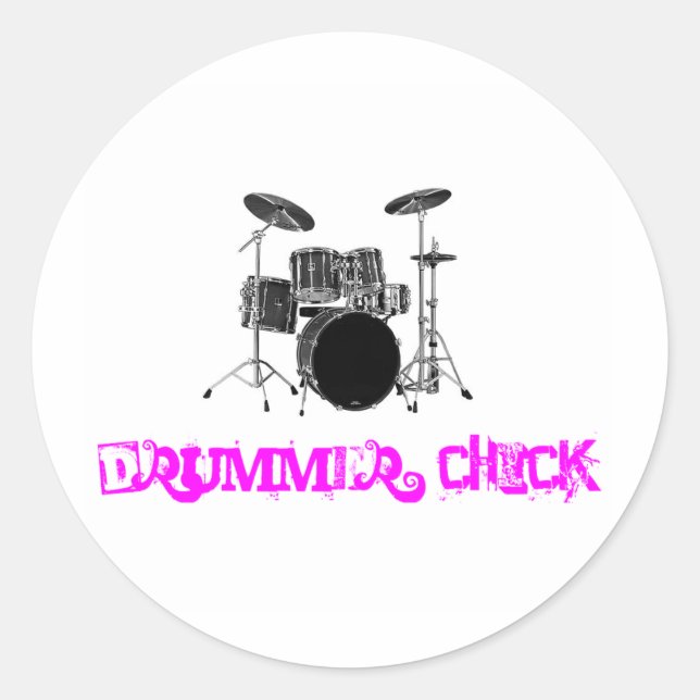 Pegatina Redonda Drummer Chick (Anverso)