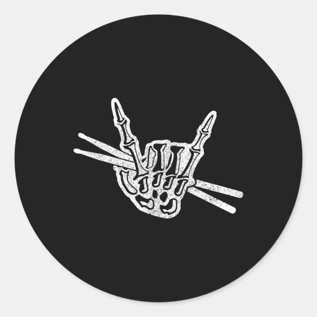 Pegatina Redonda Drummer Halloween Skeleton Rock Hand Roll Drum (Anverso)