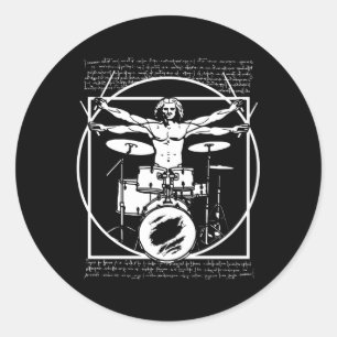 Pegatina Redonda Drums Drum Player Da Vinci Drummer Vitruvian