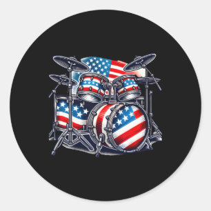 Pegatina Redonda Drumset De Bandera Estadounidense Usa Un Tambor Pa