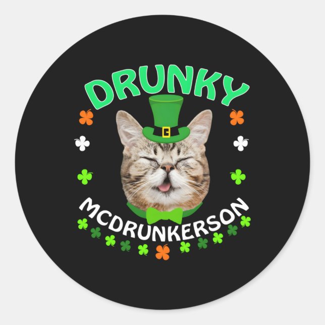 Pegatina Redonda Drunky Mcdrunkerson St Patrick'S Day Cat (Anverso)