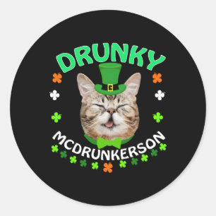 Pegatina Redonda Drunky Mcdrunkerson St Patrick'S Day Cat