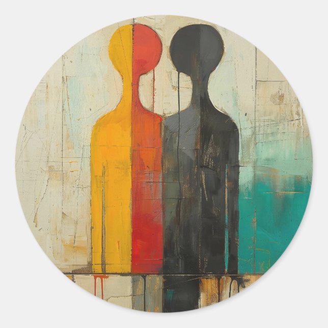Pegatina Redonda Dualidad – Figuras abstractas de luz y sombra (Anverso)