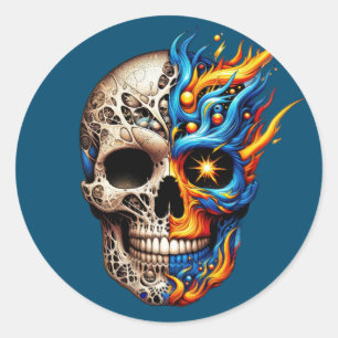 Pegatina Redonda Duality Flame Skull