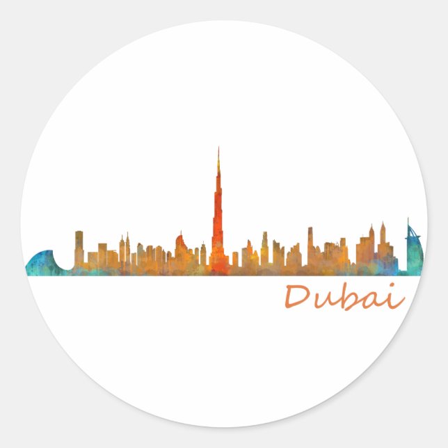 Pegatina Redonda Dubai Skyline Cityscape v1 (Anverso)