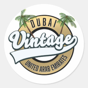Pegatina Redonda Dubai Vintage Emiratos Árabes Unidos 