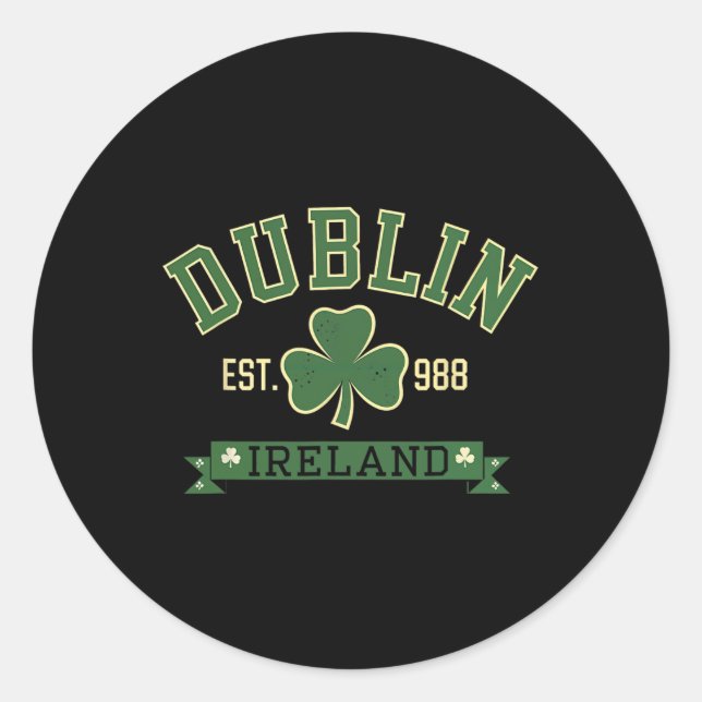 Pegatina Redonda Dublin Ireland Clover Leaf Shamrock St Patricks Da (Anverso)