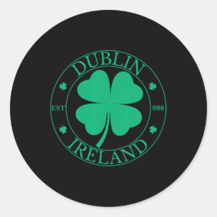 Pegatina Redonda Dublin Ireland East 988 Clover Leaf Shamrock St.