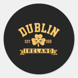 Pegatina Redonda Dublín Irlanda Clover Leaf Shamrock Est 988 St Pat