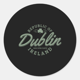 Pegatina Redonda Dublín Irlanda Hoja de Trébol Día de San Patricio
