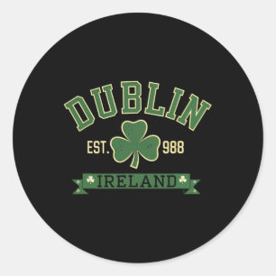 Pegatina Redonda Dublín Irlanda Trébol Hoja Trébol Día de San Patri