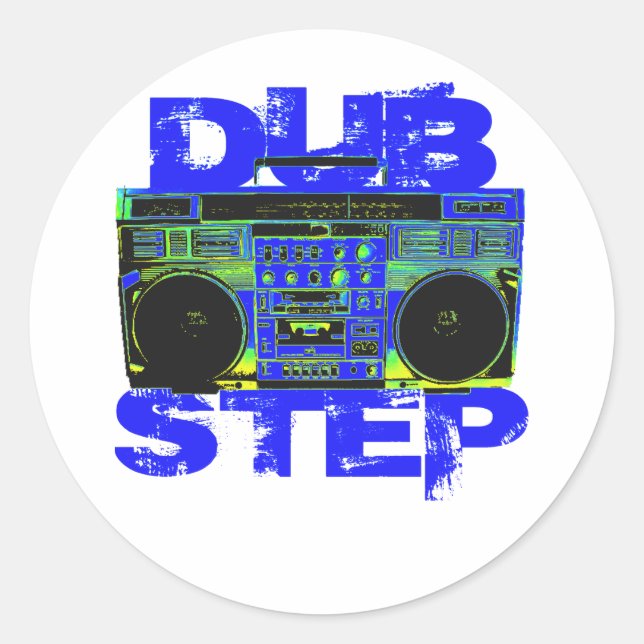 Pegatina Redonda Dubstep Azul Boombox (Anverso)