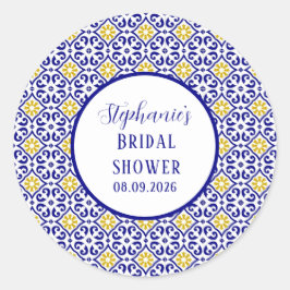 Pegatina Redonda Ducha azul mediterránea azul de azulejos portugues