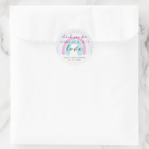 Pegatina Redonda Ducha Boho con Amor Arcoíris Baby Shower