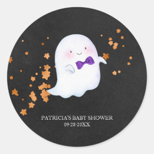 Pegatina Redonda Ducha Clásica de Bebé Niña de Halloween Fantasma E