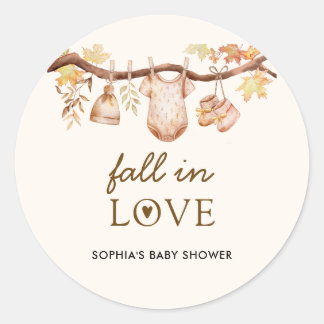 Pegatina Redonda Ducha de Baby Shower de Otoño Enamórate