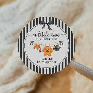 Pegatina Redonda Ducha de Baby Shower Little Boo Clothesline