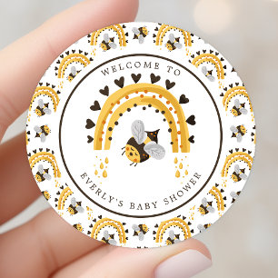 Pegatina Redonda Ducha de Bebé Abejorro Arcoíris Mod Abeja