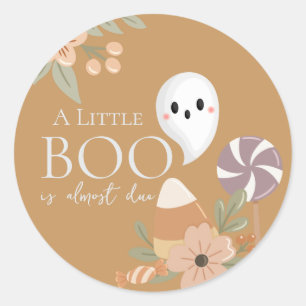 Pegatina Redonda Ducha de Bebé Boho Halloween Fantasma Mostaza Amar
