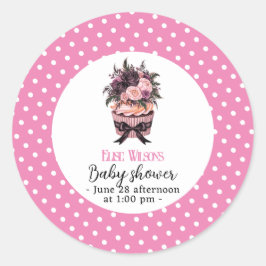 Pegatina Redonda Ducha de bebé de acuarela moderna