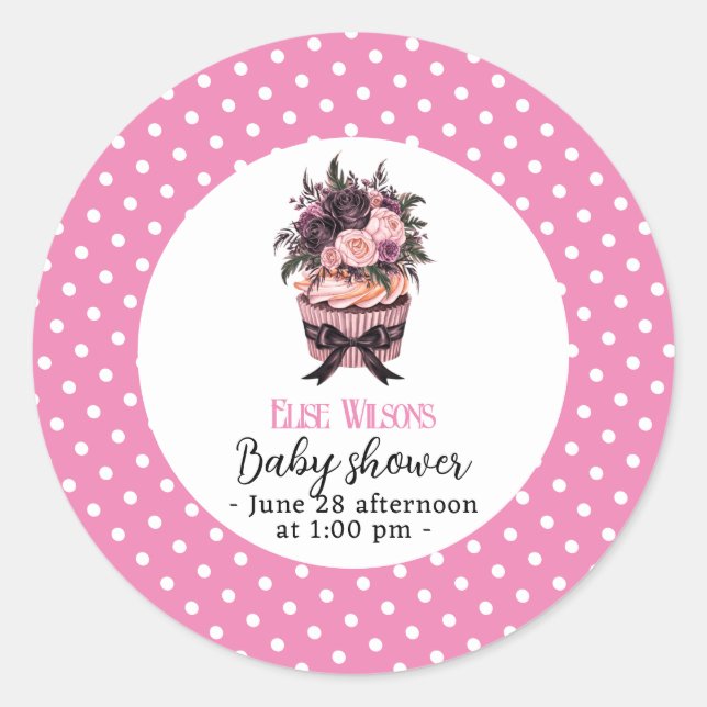 Pegatina Redonda Ducha de bebé de acuarela moderna (Anverso)