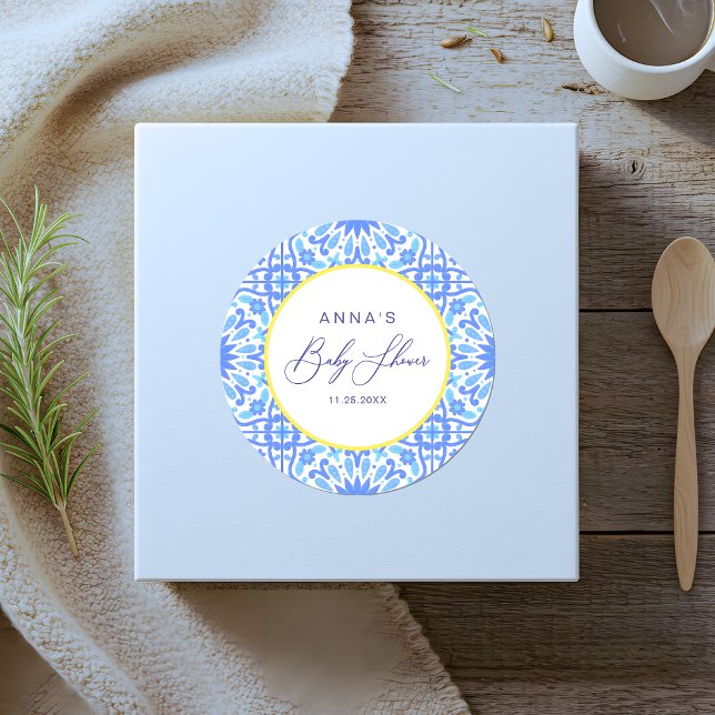 Pegatina Redonda Ducha de bebé de baldosas azules italianas línea a (Subido por el creador)