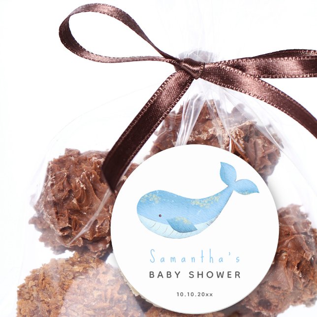 Pegatina Redonda Ducha de bebé de ballena acuarela (Subido por el creador)