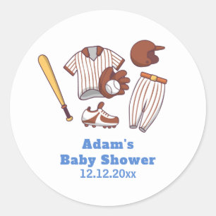 Pegatina Redonda Ducha de Bebé de Béisbol Moderno Little Slugger