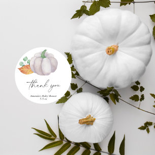 Pegatina Redonda Ducha de bebé de calabaza blanca de otoño - Gracia