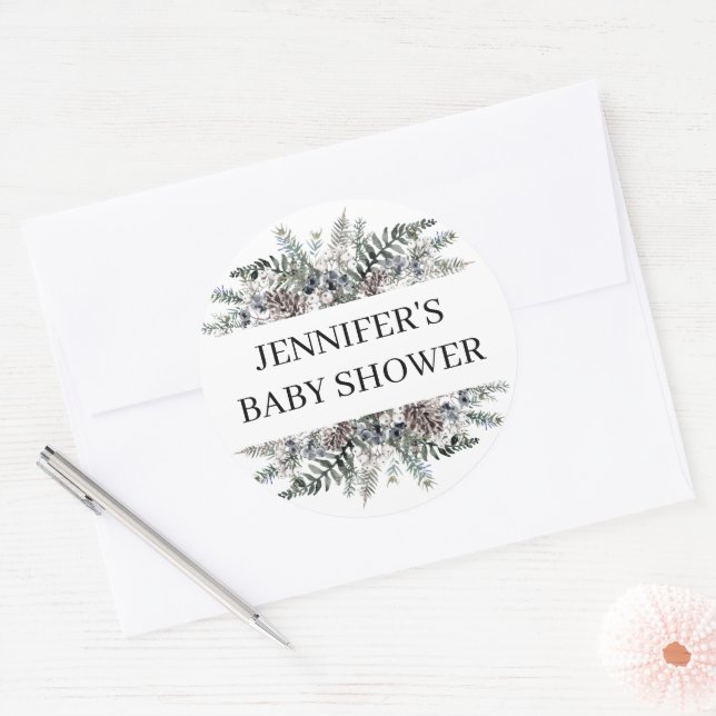 Pegatina Redonda Ducha de bebé de color azul (Sobre)