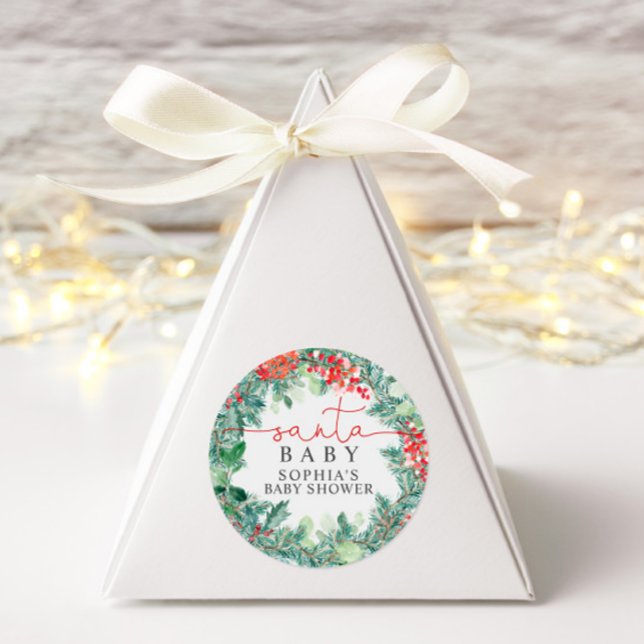 Pegatina Redonda Ducha de bebé de corona de Navidad (Subido por el creador)