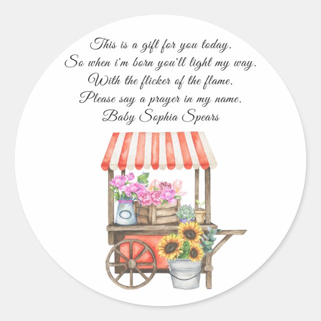 Pegatina Redonda Ducha de bebé de cosecha local - oración (Anverso)