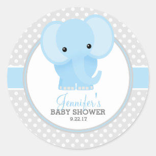 Pegatina Redonda Ducha de bebé de elefante bebé (azul)